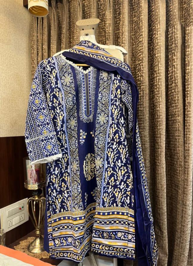 Cotton Blue Traditional Wear Printed Readymade Pakistani Suit